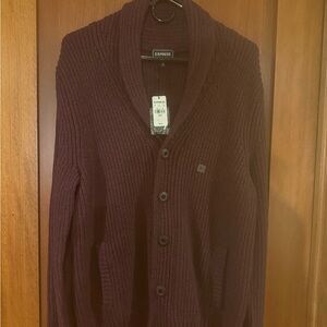 Express Men's Deep Burgundy Cardigan Sweater